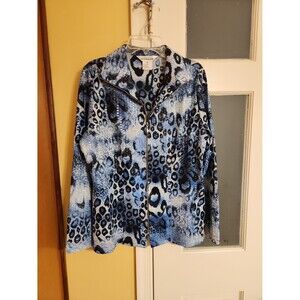 Exclusively Misook Blue Leopard-Print Zip-Up Jacket Size XS
